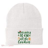 Most Likely To Eat All The Cookies Funny Christmas Beanie thumb 0