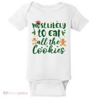 Most Likely To Eat All The Cookies Funny Christmas Baby Bodysuit thumb 0