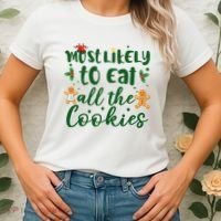 Most Likely To Eat All The Cookies Funny Christmas Women's T-Shirt thumb 2
