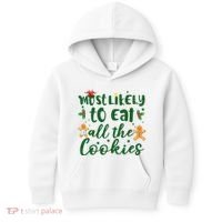 Most Likely To Eat All The Cookies Funny Christmas Kids Hoodie thumb 0