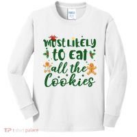 Most Likely To Eat All The Cookies Funny Christmas Kids Long Sleeve Shirt thumb 0
