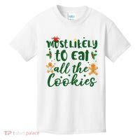 Most Likely To Eat All The Cookies Funny Christmas Kids T-Shirt thumb 0