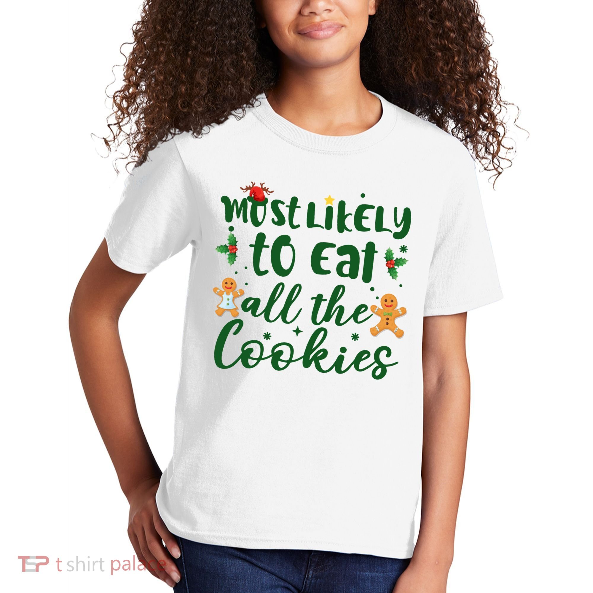 Most Likely To Eat All The Cookies Funny Christmas Kids T-Shirt