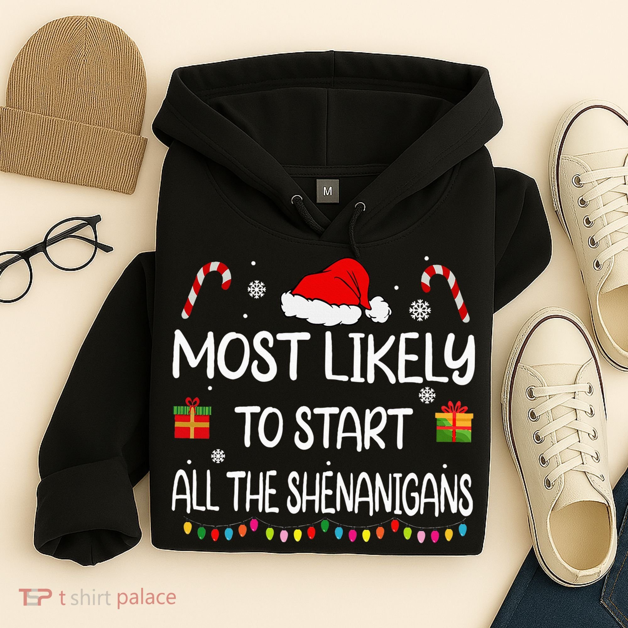Most Likely To Start All The Shenanigans Family Christmas Hoodie