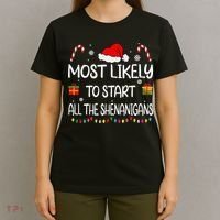 Most Likely To Start All The Shenanigans Family Christmas T-Shirt thumb 4