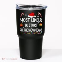 Most Likely To Start All The Shenanigans Family Christmas Tumbler thumb 0