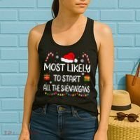 Most Likely To Start All The Shenanigans Family Christmas Women's Tank Top thumb 2