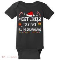 Most Likely To Start All The Shenanigans Family Christmas Baby Bodysuit thumb 0