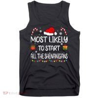 Most Likely To Start All The Shenanigans Family Christmas Tank Top thumb 0