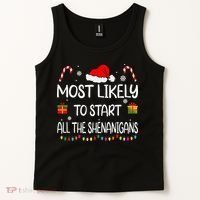 Most Likely To Start All The Shenanigans Family Christmas Tank Top thumb 2