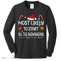 Most Likely To Start All The Shenanigans Family Christmas Kids Long Sleeve Shirt thumb 0
