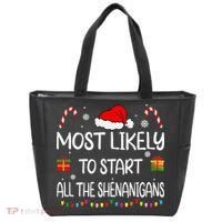 Most Likely To Start All The Shenanigans Family Christmas Tote Bag thumb 0