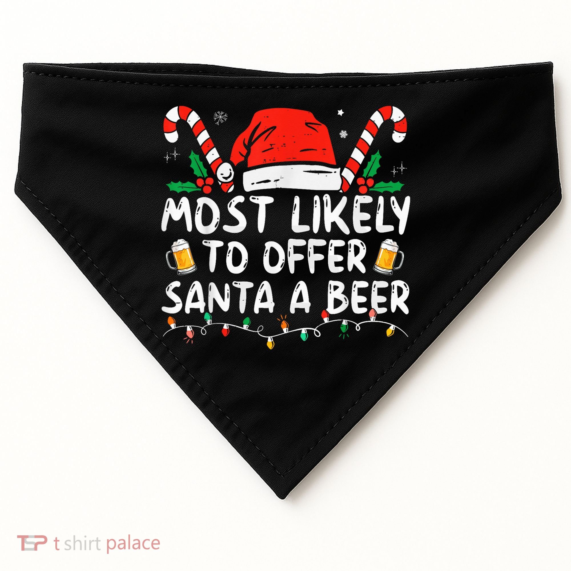 Most Likely To Offer Santa A Beer Funny Drinking Christmas USA-Made Doggie Bandana