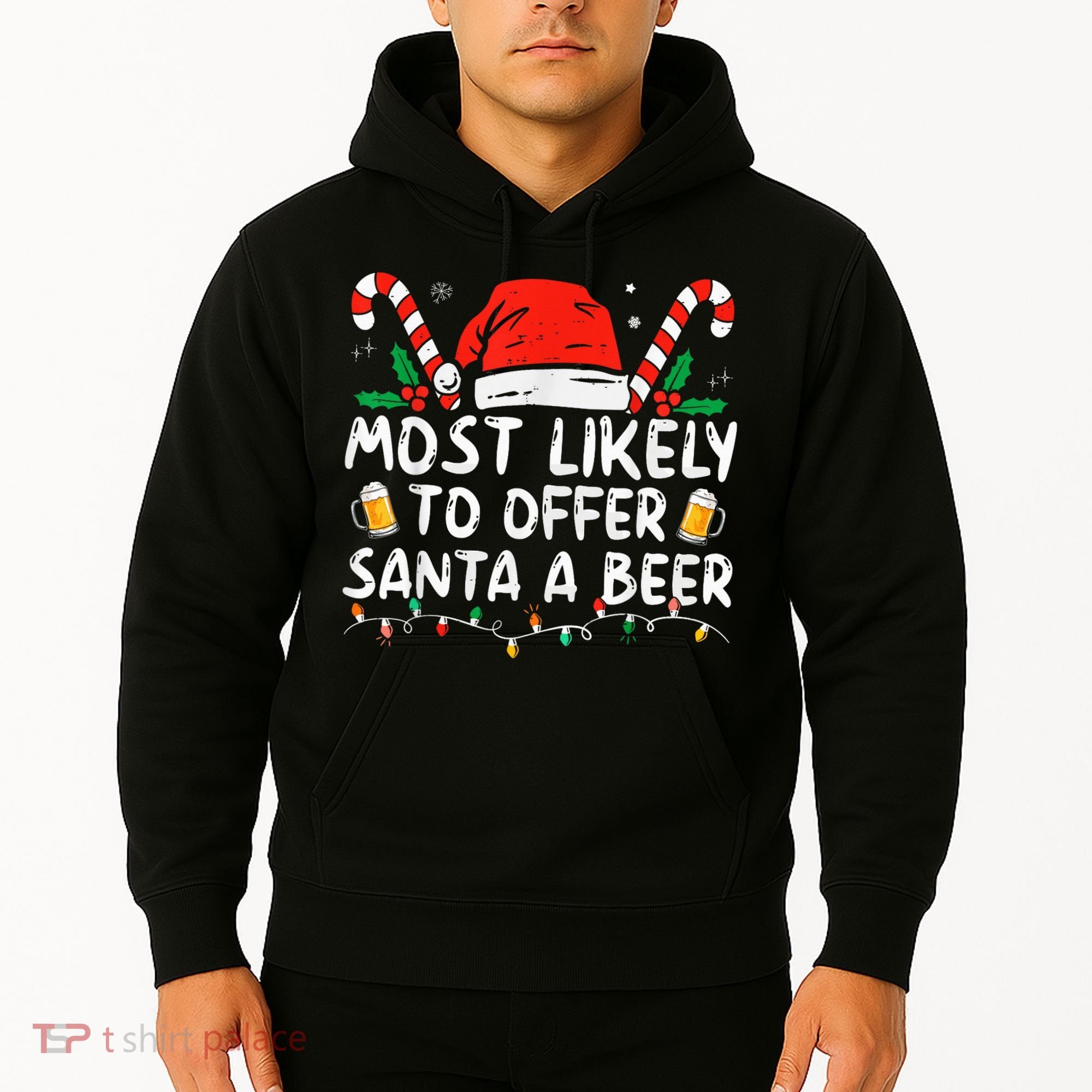 Most Likely To Offer Santa A Beer Funny Drinking Christmas Hoodie