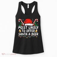 Most Likely To Offer Santa A Beer Funny Drinking Christmas Women's Tank Top thumb 0