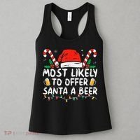 Most Likely To Offer Santa A Beer Funny Drinking Christmas Women's Tank Top thumb 3
