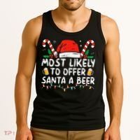Most Likely To Offer Santa A Beer Funny Drinking Christmas Tank Top thumb 3