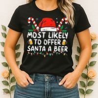 Most Likely To Offer Santa A Beer Funny Drinking Christmas Women's T-Shirt thumb 2