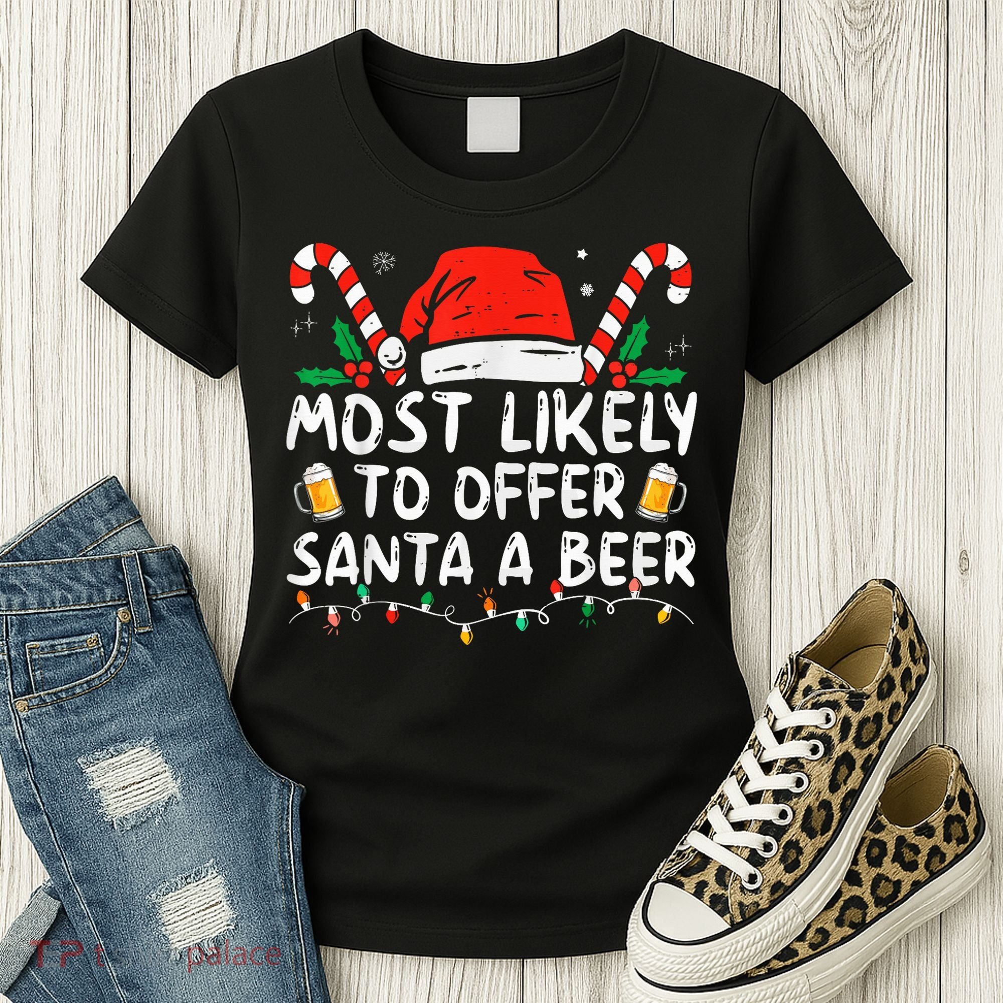 Most Likely To Offer Santa A Beer Funny Drinking Christmas Women's T-Shirt