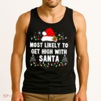 Most Likely To Get High With Santa Christmas Funny Adult Tank Top thumb 3