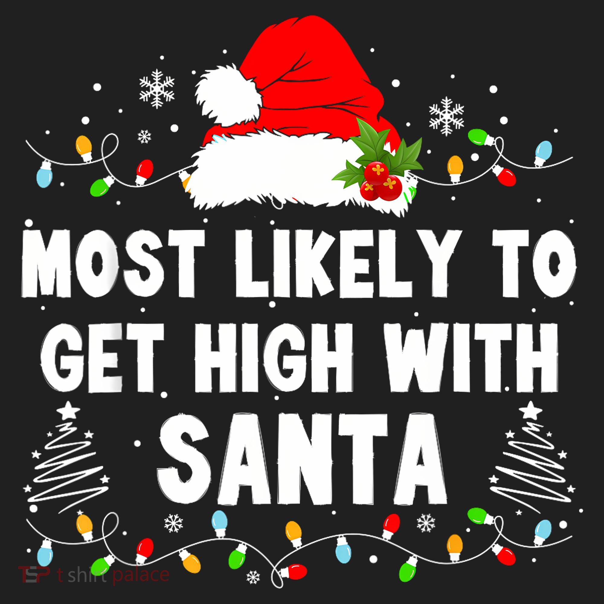 Most Likely To Get High With Santa Christmas Funny Adult Golf Towel