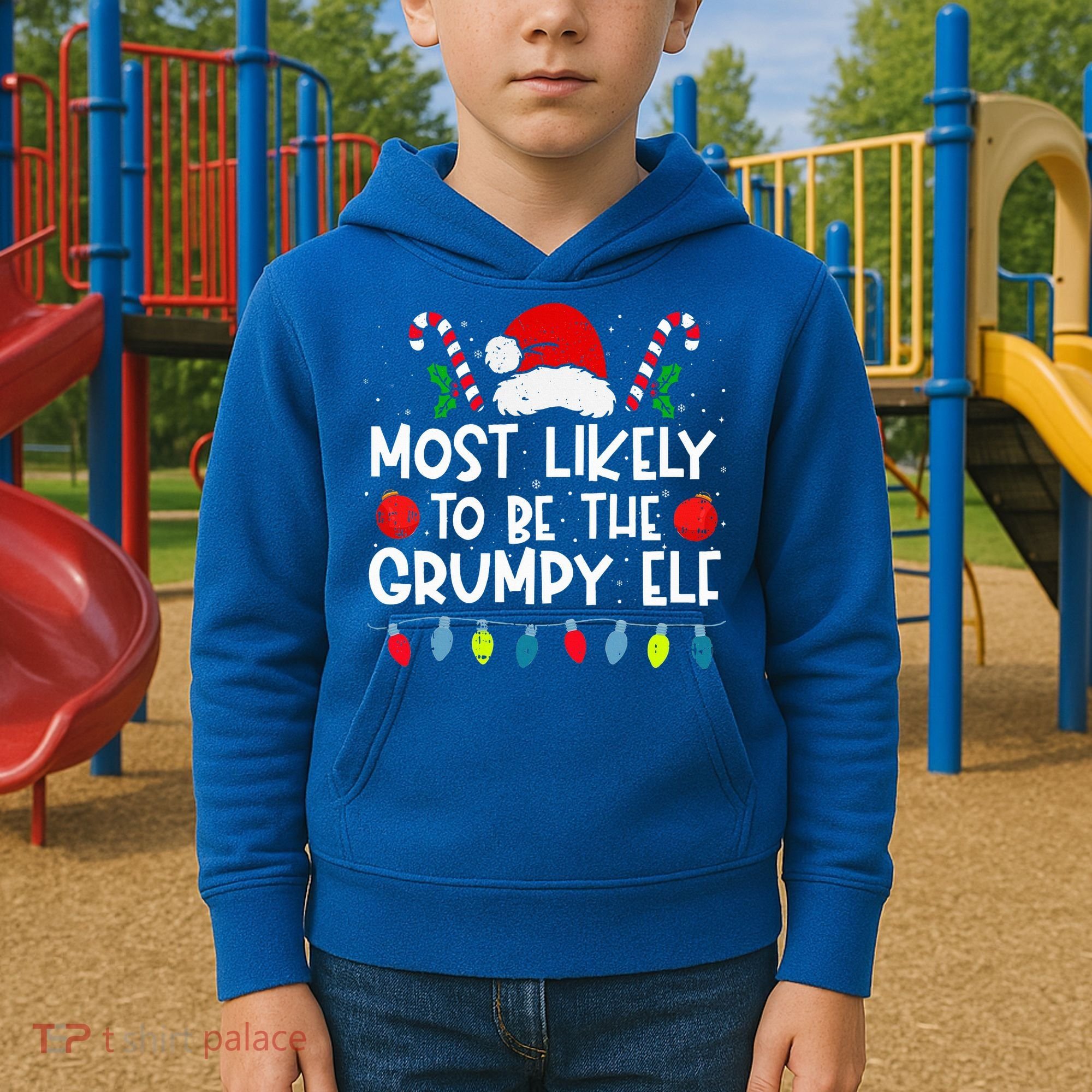 Most Likely To Be The Grumpy Elf Family Crew Christmas  Kids Hoodie