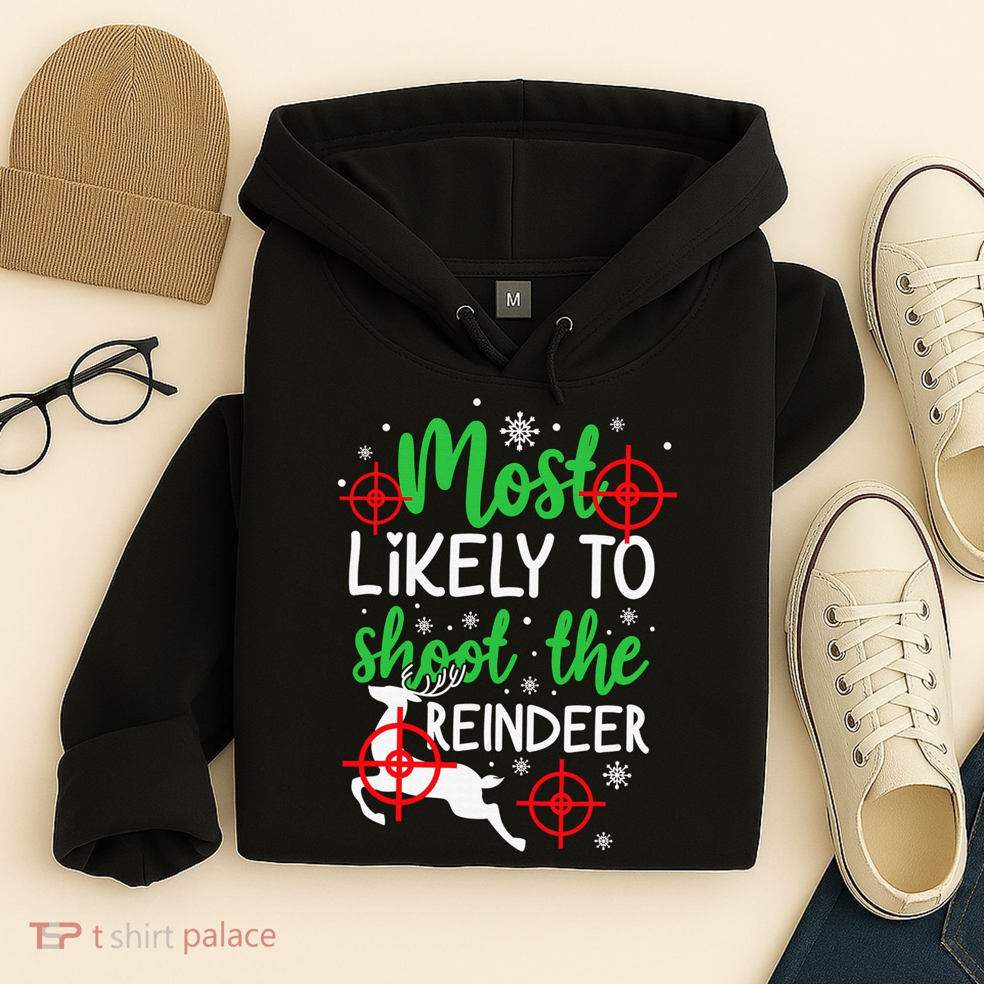 Most Likely To Shoot The Reindeer Funny Holiday Christmas Hoodie