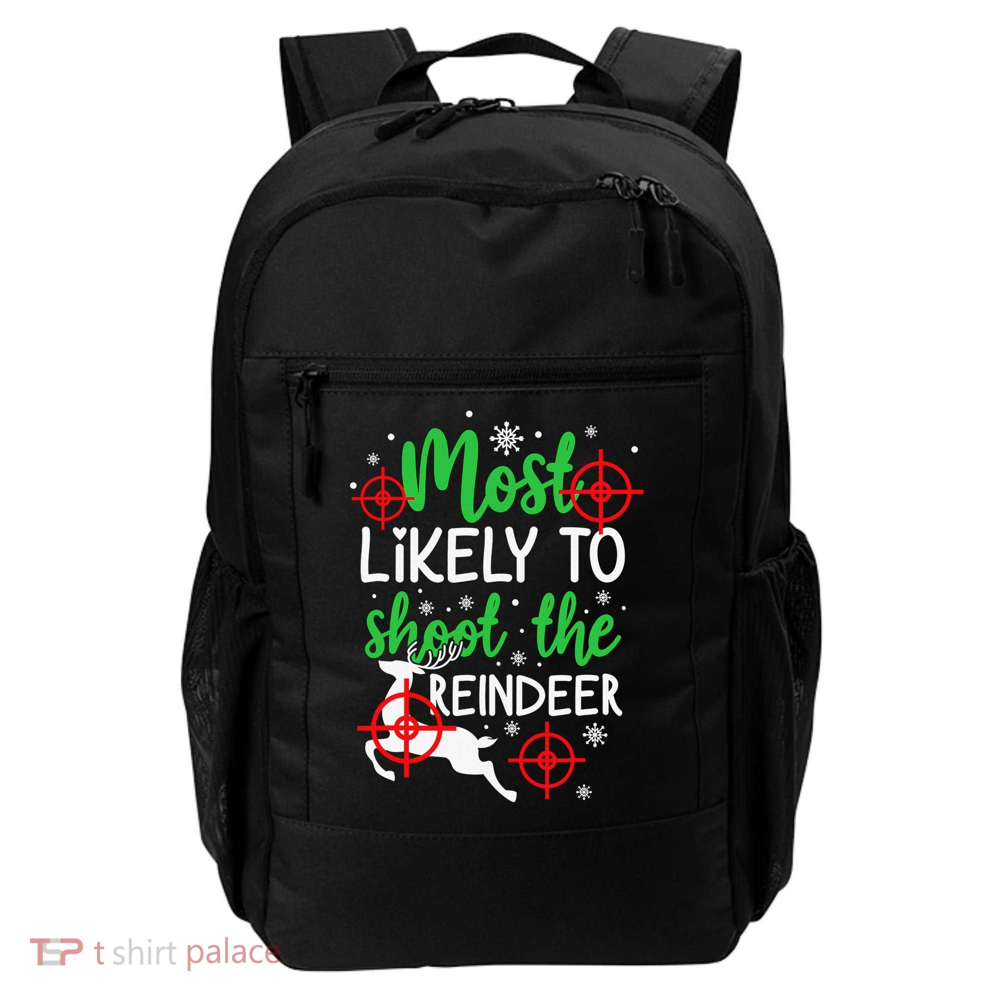 Most Likely To Shoot The Reindeer Funny Holiday Christmas Backpack