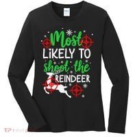 Most Likely To Shoot The Reindeer Funny Holiday Christmas Women's Long Sleeve Shirt thumb 0