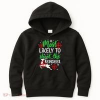 Most Likely To Shoot The Reindeer Funny Holiday Christmas Kids Hoodie thumb 0