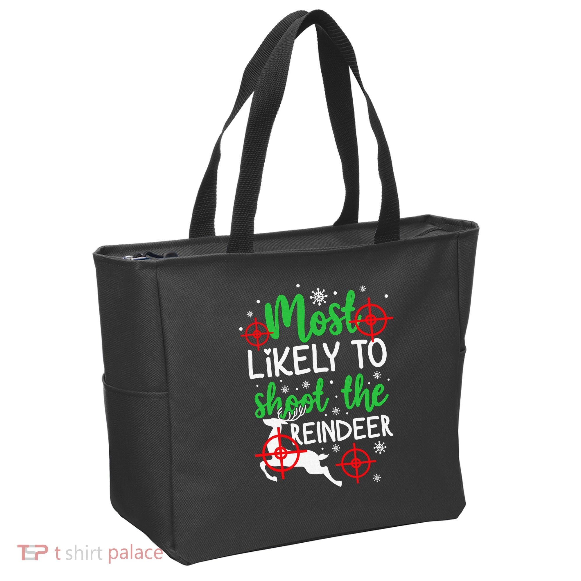 Most Likely To Shoot The Reindeer Funny Holiday Christmas Tote Bag