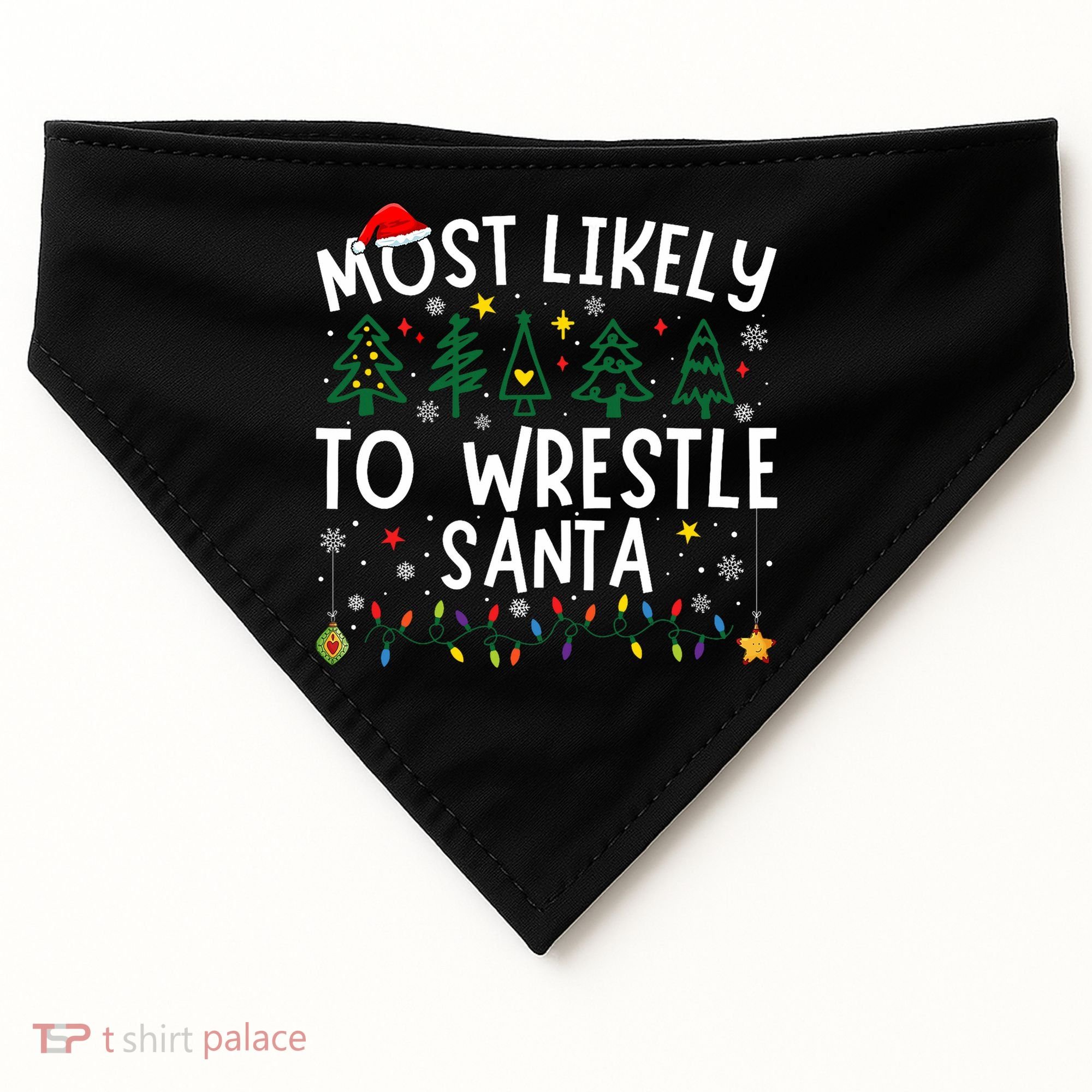 Most Likely To Wrestle Santa Matching Christmas USA-Made Doggie Bandana
