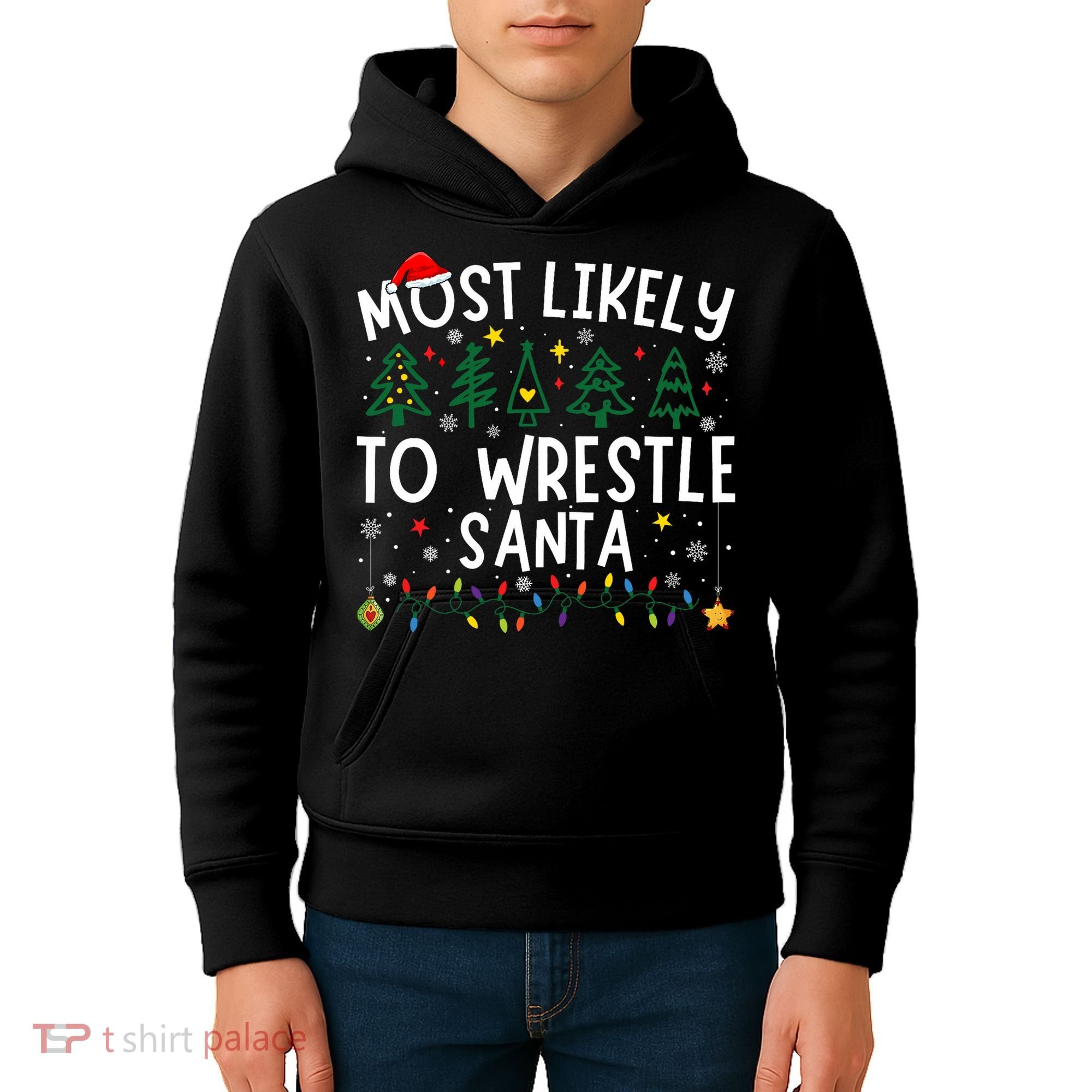 Most Likely To Wrestle Santa Matching Christmas Kids Hoodie