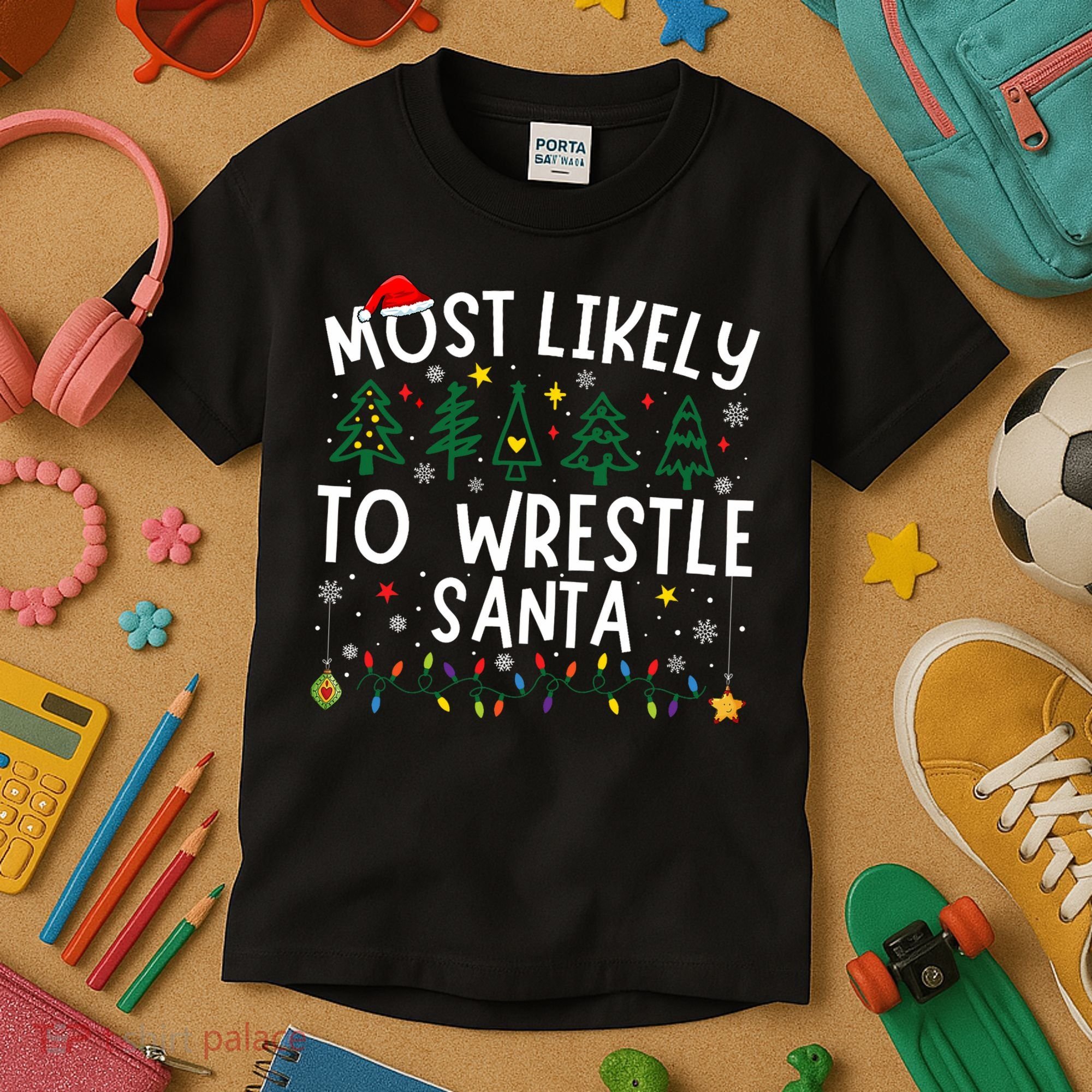 Most Likely To Wrestle Santa Matching Christmas Kids T-Shirt
