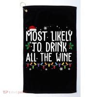 Most Likely To Drink All The Wine Funny Christmas Golf Towel thumb 0