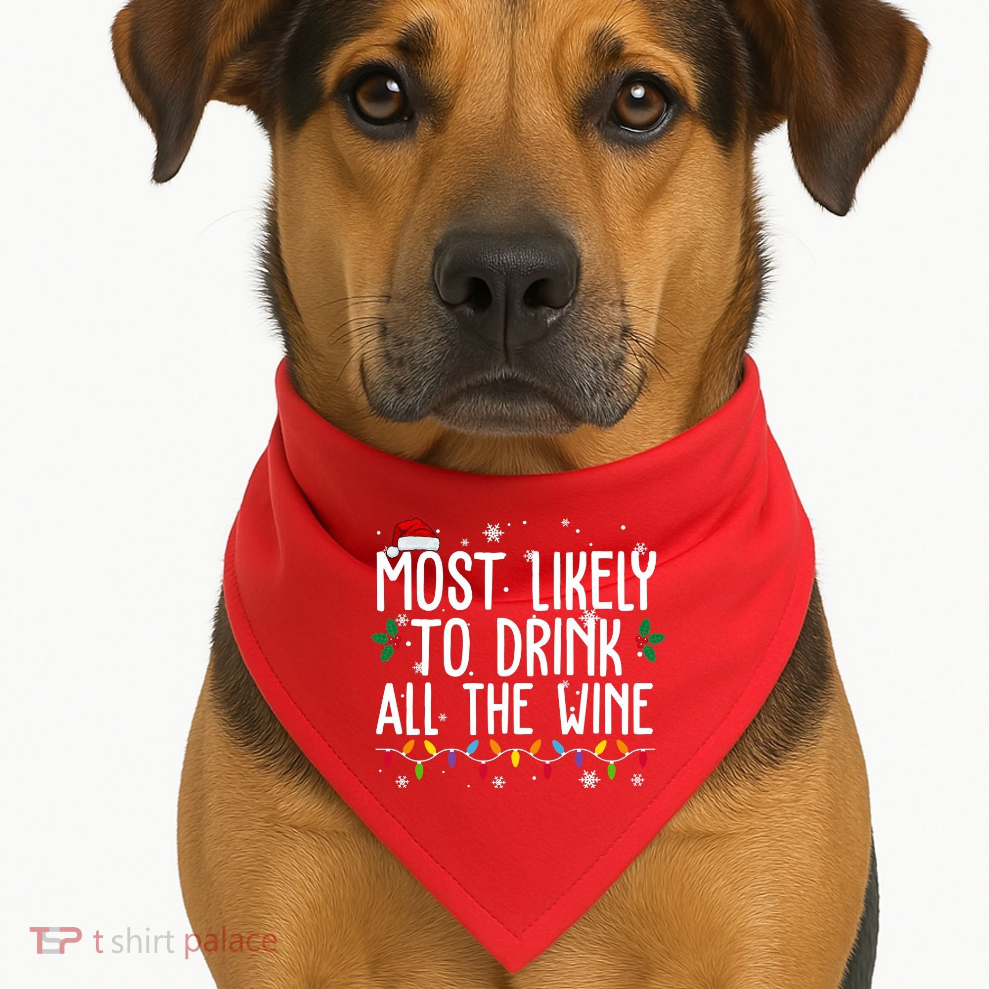 Most Likely To Drink All The Wine Funny Christmas USA-Made Doggie Bandana