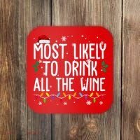 Most Likely To Drink All The Wine Funny Christmas Coaster thumb 0