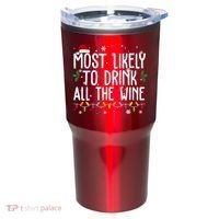 Most Likely To Drink All The Wine Funny Christmas Tumbler thumb 0