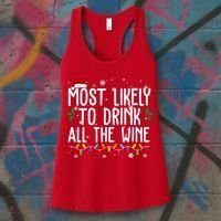 Most Likely To Drink All The Wine Funny Christmas Women's Tank Top thumb 3