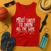 Most Likely To Drink All The Wine Funny Christmas Tank Top thumb 4