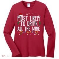 Most Likely To Drink All The Wine Funny Christmas Women's Long Sleeve Shirt thumb 0