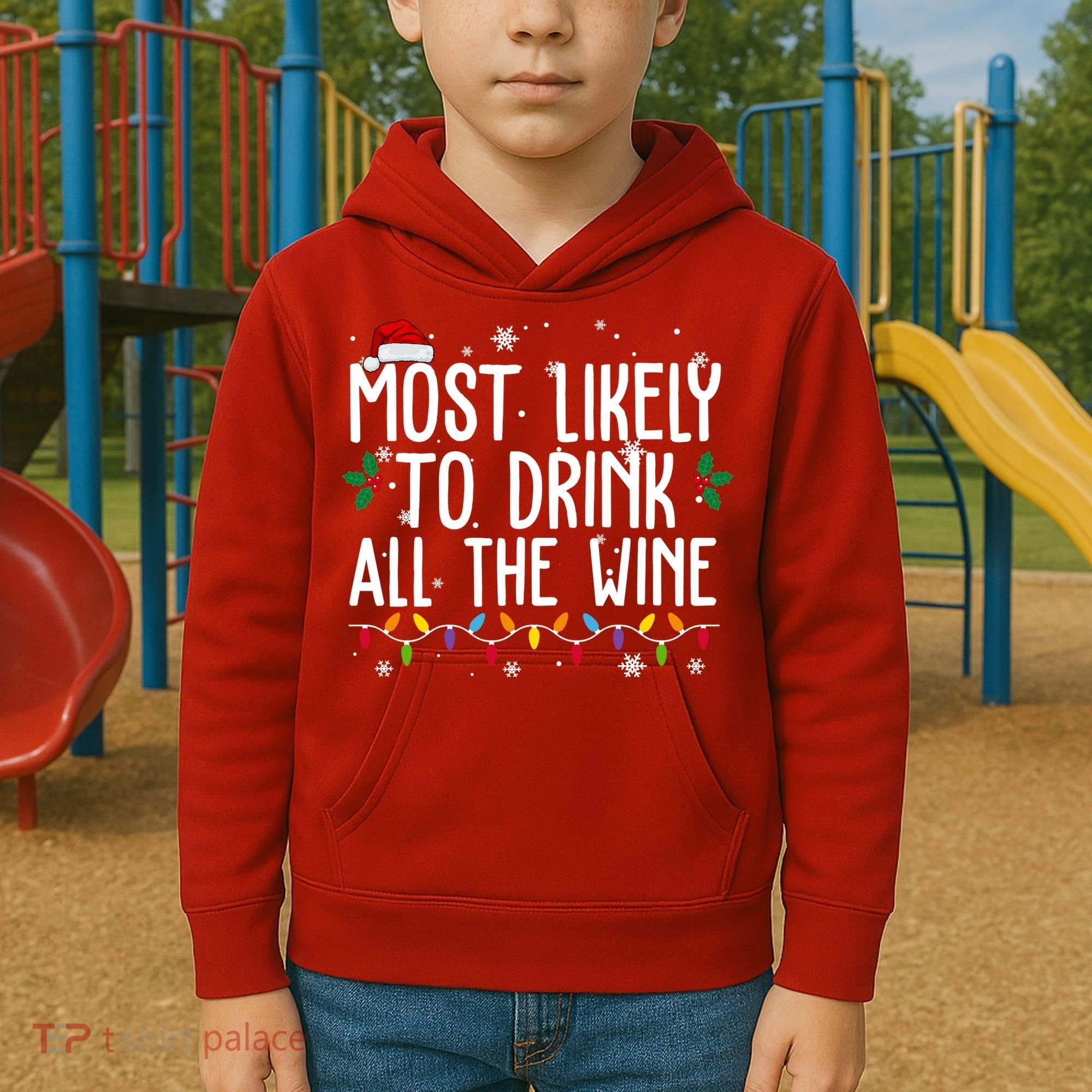 Most Likely To Drink All The Wine Funny Christmas Kids Hoodie