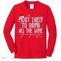 Most Likely To Drink All The Wine Funny Christmas Kids Long Sleeve Shirt thumb 0