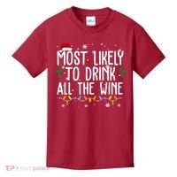 Most Likely To Drink All The Wine Funny Christmas Kids T-Shirt thumb 0