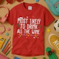 Most Likely To Drink All The Wine Funny Christmas Kids T-Shirt thumb 3