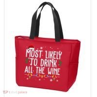 Most Likely To Drink All The Wine Funny Christmas Tote Bag thumb 3