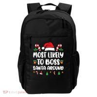 Most Likely To Boss Santa Around Christmas Family Pajamas Backpack thumb 0