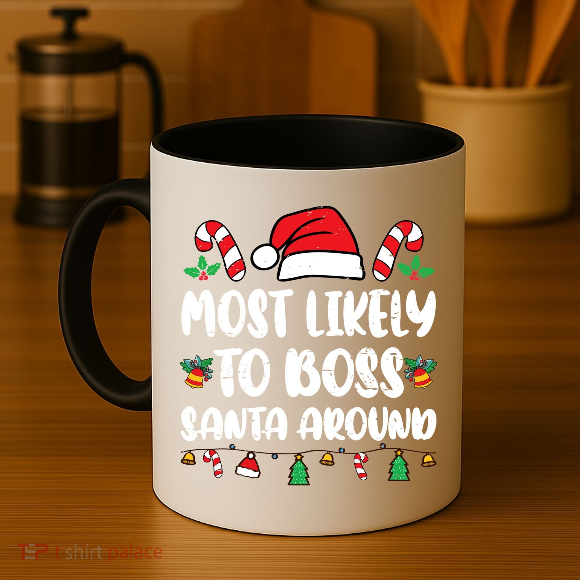 Most Likely To Boss Santa Around Christmas Family Pajamas Coffee Mug