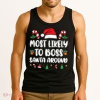 Most Likely To Boss Santa Around Christmas Family Pajamas Tank Top thumb 3
