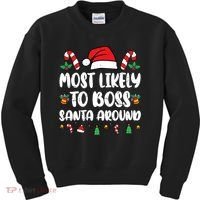 Most Likely To Boss Santa Around Christmas Family Pajamas Kids Sweatshirt thumb 0